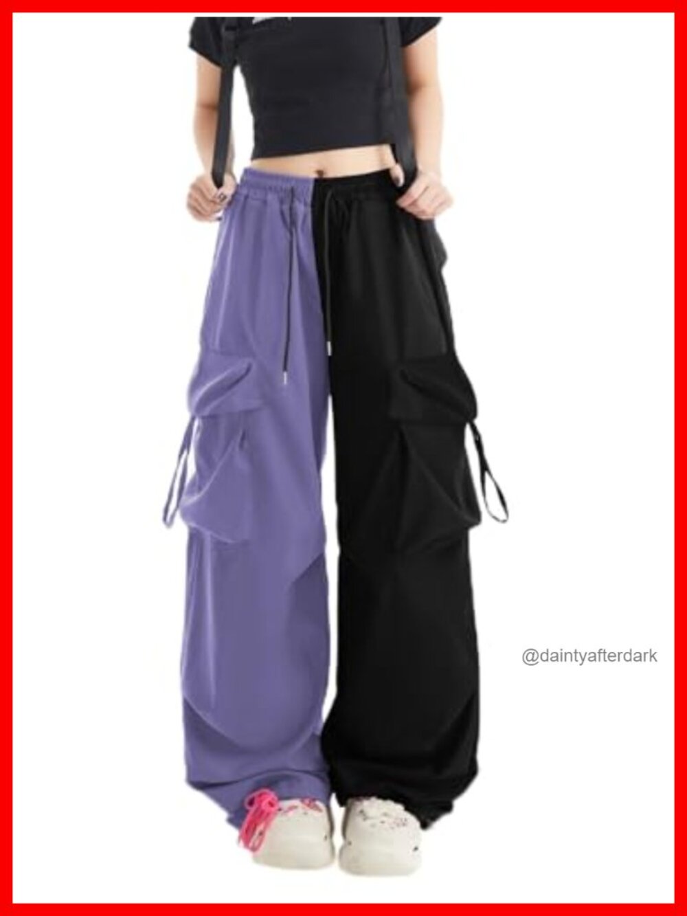 Y2K Cargo Pants Women Baggy Drawstring Wide Leg High Waist Patchwork Streetwear